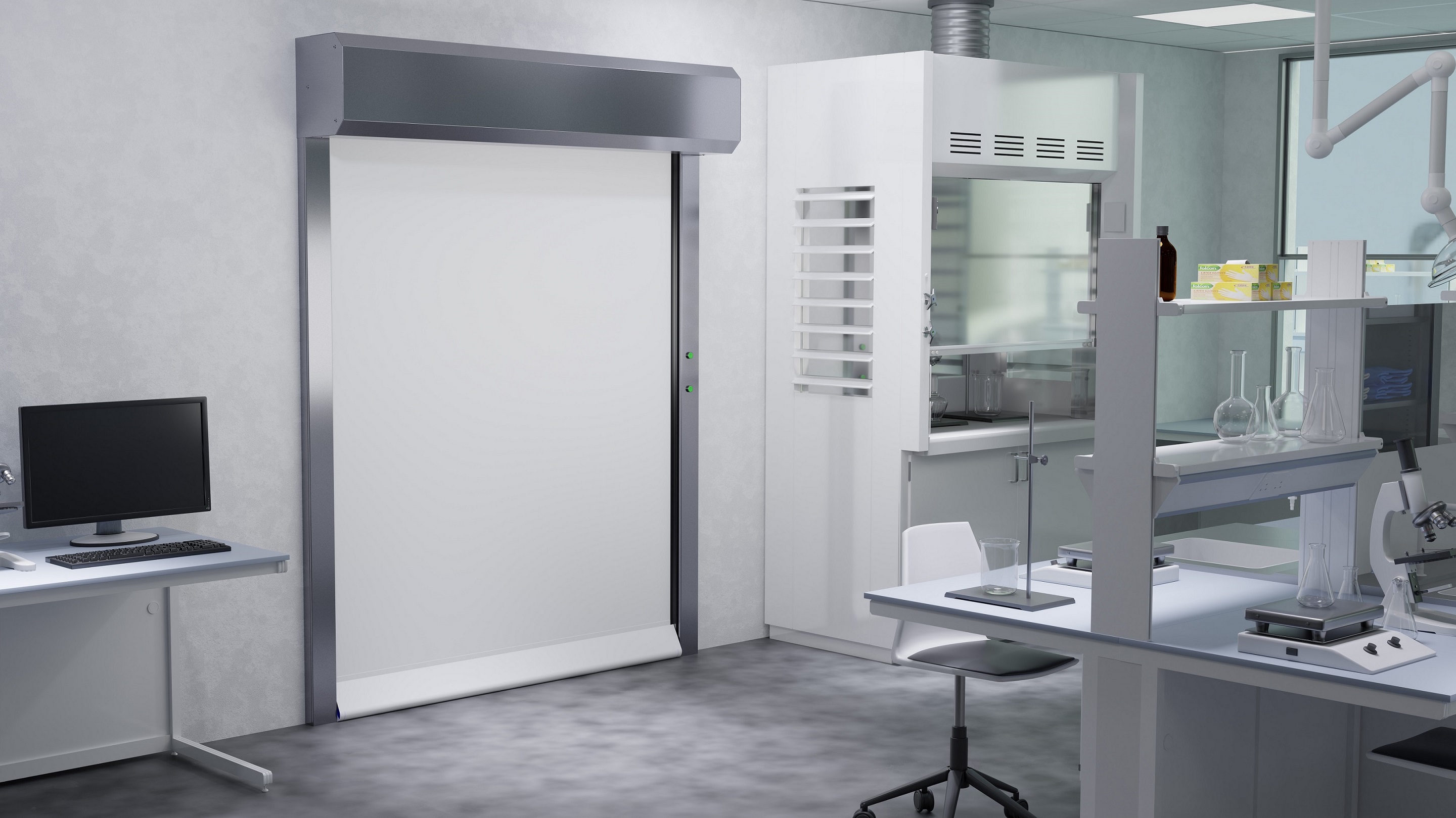 Puerta rápida laboratorios y salas blancas vista interior